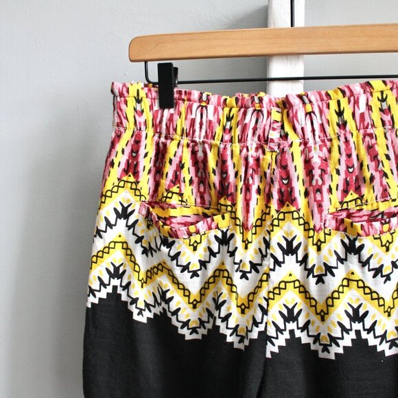 Anthropologie Laverna Print Black Multicolor Linen Blend Paperbag Shorts Medium - Picture 6 of 10